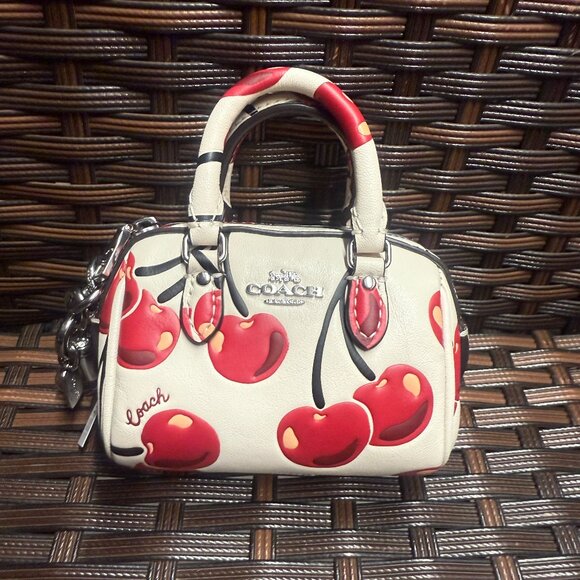 coach Mini Rowan Bag Charm With Cherry Print cz082 - Picture 1 of 7